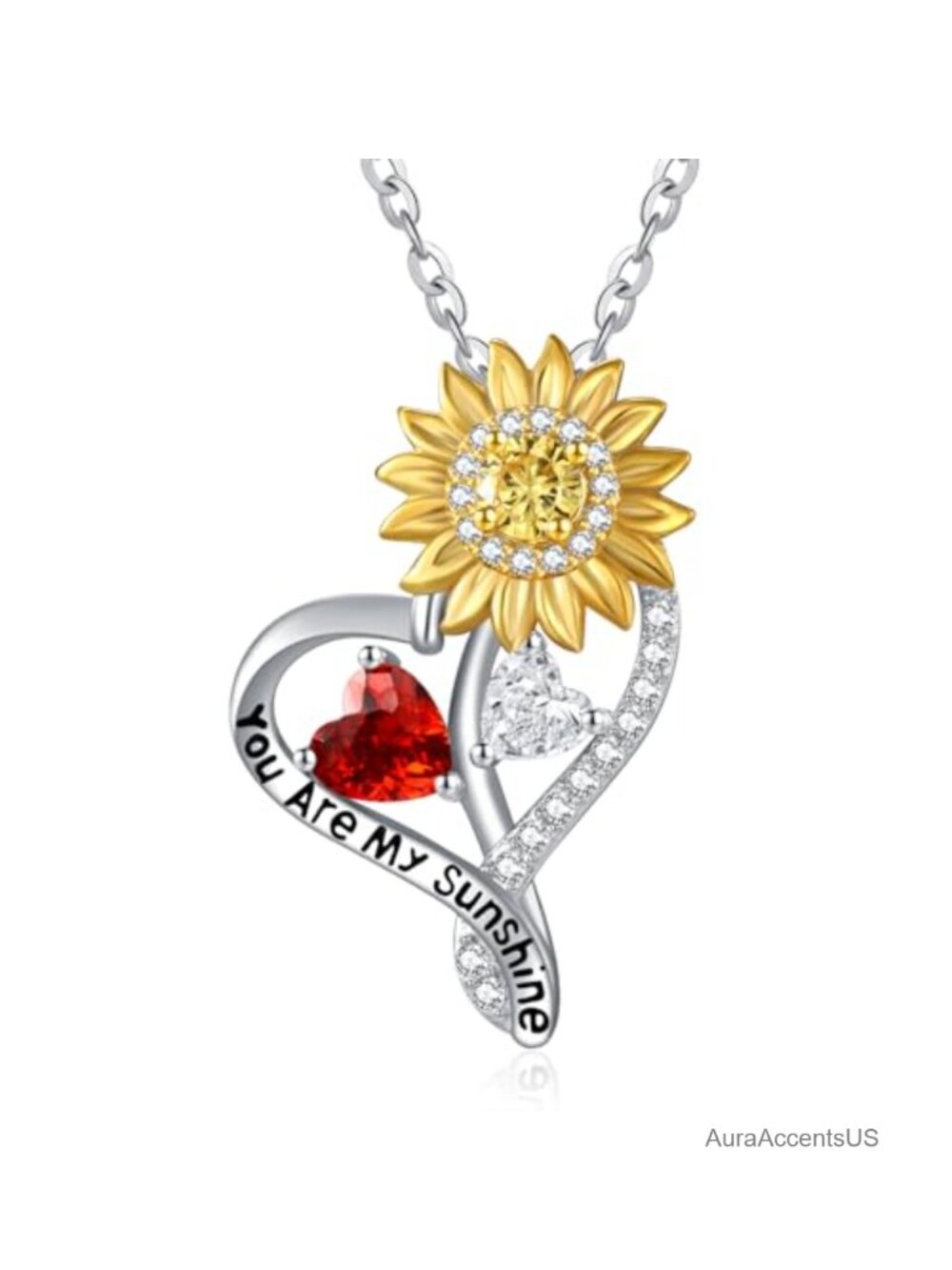 S925 Sterling Silver Sunflower Birthstone Pendant Necklace